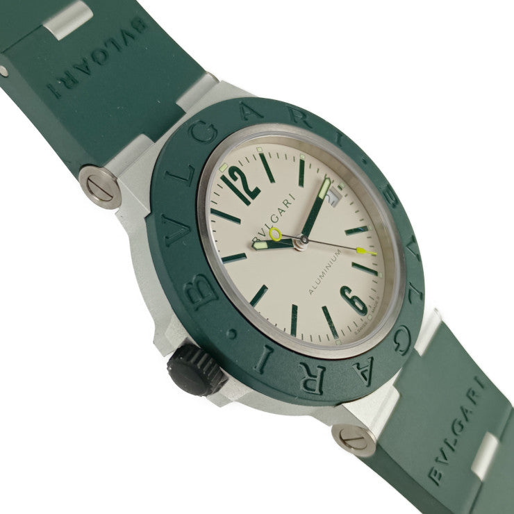 New, unused, display item, BVLGARI, Bvlgari watch, Bvlgari aluminum match point BB40ATHMS, green, white dial, aluminum, titanium, rubber, men's, limited to 800 pieces worldwide