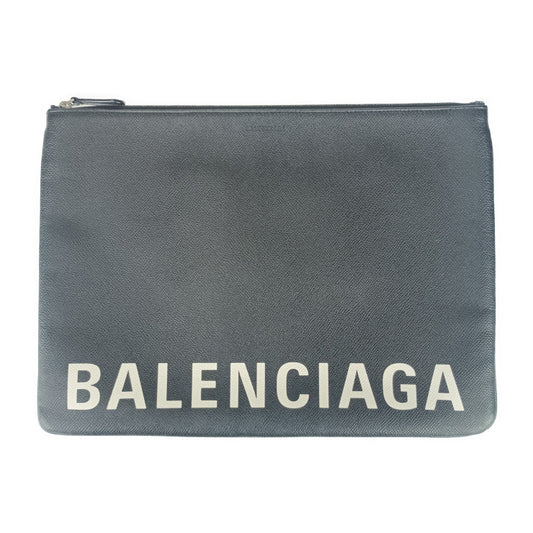 BALENCIAGA バレンシアガ クラッチバッグ VILLE POUCH 579550 ブラック ホワイト シルバー金具 レザー メンズ