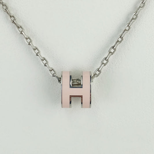 超美品 HERMES エルメス ネックレス ミニ・ポップH - シルバー ピンク メタル ラッカー レディース ペンダント ポップアッシュ