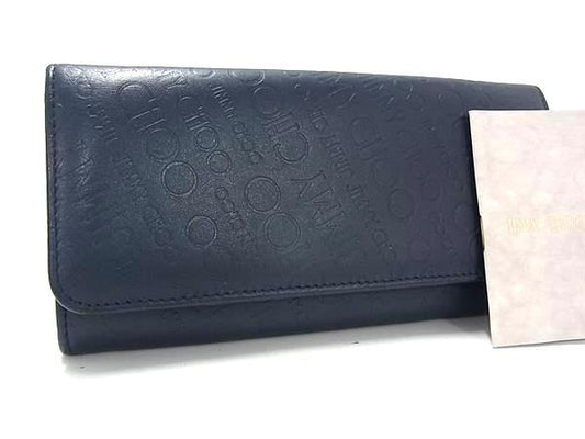JIMMY CHOO ジミーチュウ 長財布 NINO ニノ フラップウォレット ネイビー 型押しレザー ユニセックス エンボスロゴ 美品