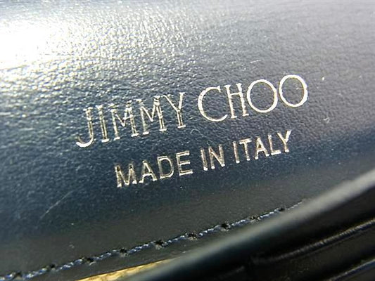 JIMMY CHOO ジミーチュウ 長財布 NINO ニノ フラップウォレット ネイビー 型押しレザー ユニセックス エンボスロゴ 美品