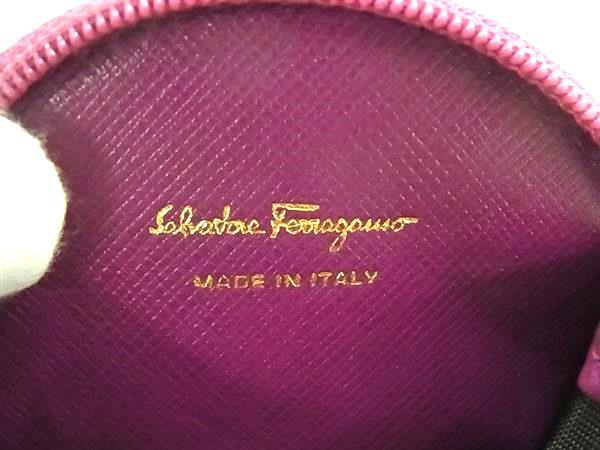 Salvatore Ferragamo フェラガモ コインケース ダブルガンチーニ 22 B203 パープル系 レザー レディース ラウンドファスナー ゴールド金具 美品