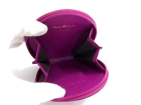 Salvatore Ferragamo フェラガモ コインケース ダブルガンチーニ 22 B203 パープル系 レザー レディース ラウンドファスナー ゴールド金具 美品