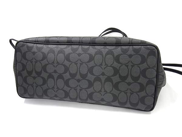 COACH コーチ トートバッグ シグネチャー ドローストリング キャリーオール F57842 ブラック系 PVC×レザー レディース シルバー金具 超美品