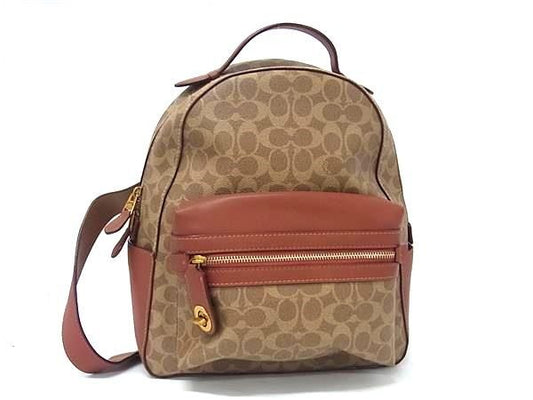 COACH コーチ リュックサック シグネチャー 32754 ブラウン PVC レザー レディース ターンロック ゴールド金具 美品