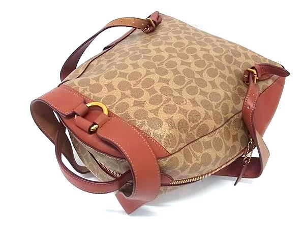 COACH コーチ リュックサック シグネチャー 32754 ブラウン PVC レザー レディース ターンロック ゴールド金具 美品