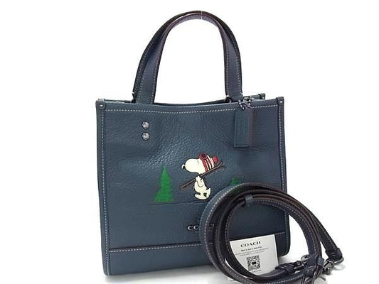 COACH コーチ ハンドバッグ ピーナッツ スヌーピー コラボ デンプシー トート22 CE849 ネイビー レザー レディース 2WAY 美品