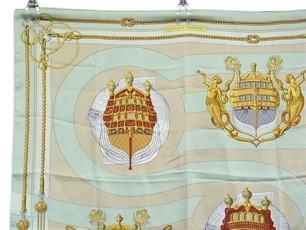 HERMES エルメス スカーフ カレ90 マルチカラー シルク100% レディース CHATEAUX D'ARRIERE 艫飾り 美品