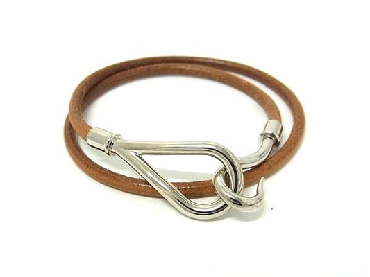 HERMES エルメス ブレスレット チョーカー ジャンボ ブラウン レザー レディース 2連 ドゥブルトゥール シルバー金具 超美品