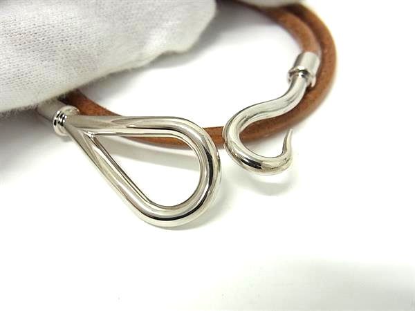 HERMES エルメス ブレスレット チョーカー ジャンボ ブラウン レザー レディース 2連 ドゥブルトゥール シルバー金具 超美品