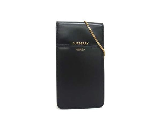 BURBERRY バーバリー ショルダーバッグ フォンショルダーポーチ ブラック レザー レディース スマホショルダー ゴールド金具 美品