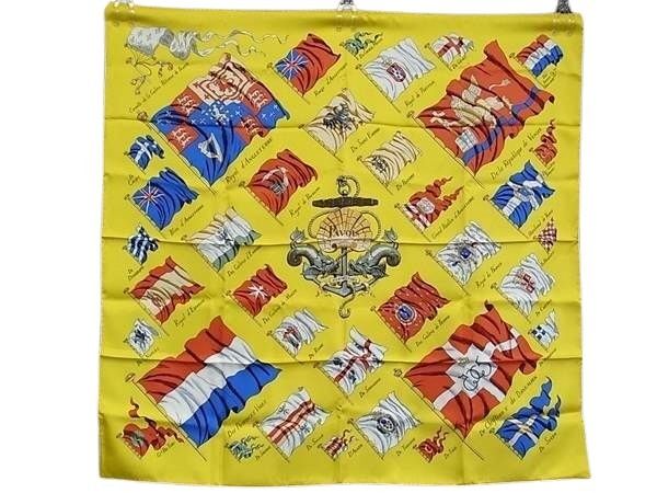 HERMES エルメス スカーフ カレ90 マルチカラー シルク100% レディース Pavois 船旗 美品