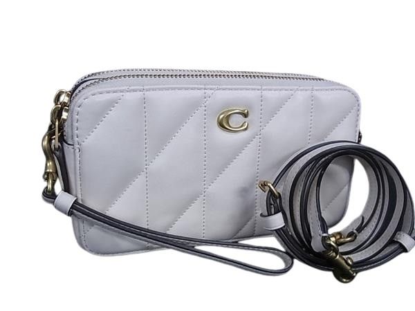 COACH コーチ ショルダーバッグ ピロー CM531 アイボリー レザー レディース 2WAY キルティング ダブルジップ ゴールド金具 美品