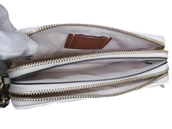 COACH コーチ ショルダーバッグ ピロー CM531 アイボリー レザー レディース 2WAY キルティング ダブルジップ ゴールド金具 美品