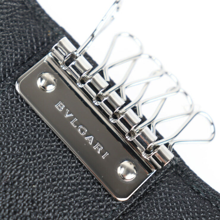 新品未使用展示品 BVLGARI ブルガリ ブルガリブルガリ マン キーケース 282234 グレインカーフレザー ブラック シルバー金具 三つ折り 6連