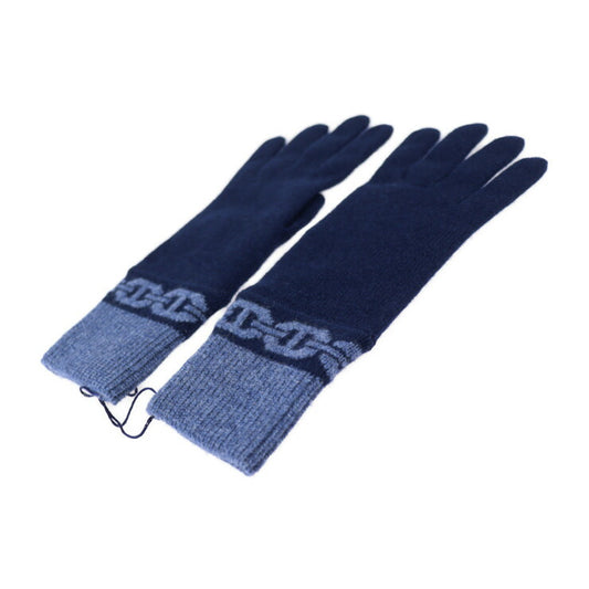 新古未使用展示品 HERMES エルメス 手袋《ヘヴン》 手袋 H232006G 表記サイズ M カシミヤ99% エラスタン1% マリン ブルー・ジーン シェーヌ・ダンクル モチーフ グローブ