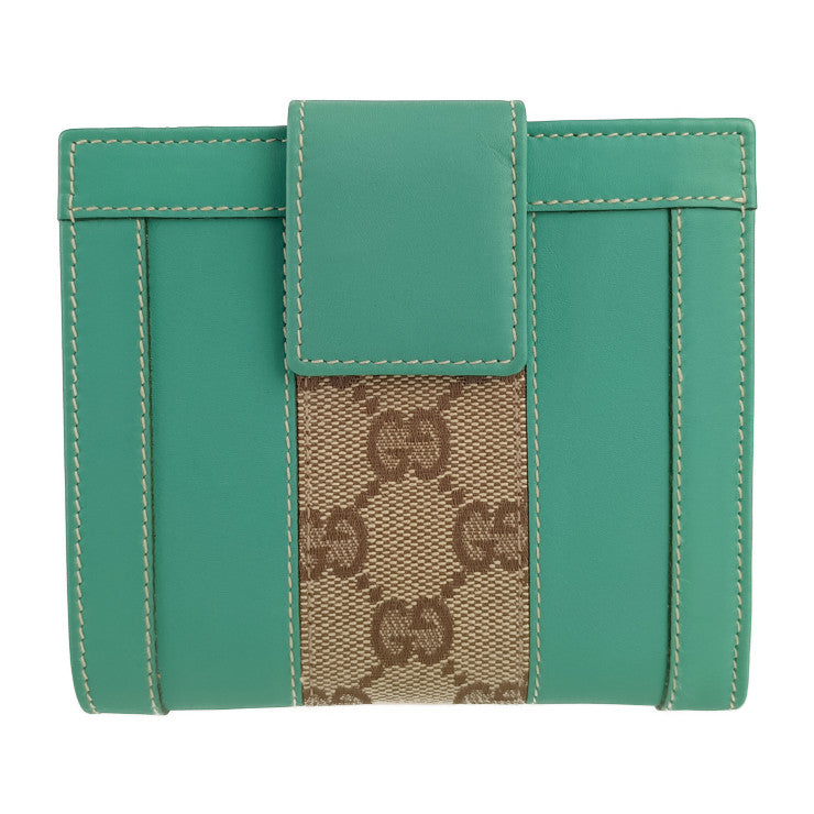 超美品 GUCCI グッチ Ｗホック 二つ折り財布 120927 カプリグリーン ベージュ ＧＧキャンバス レザー レディース