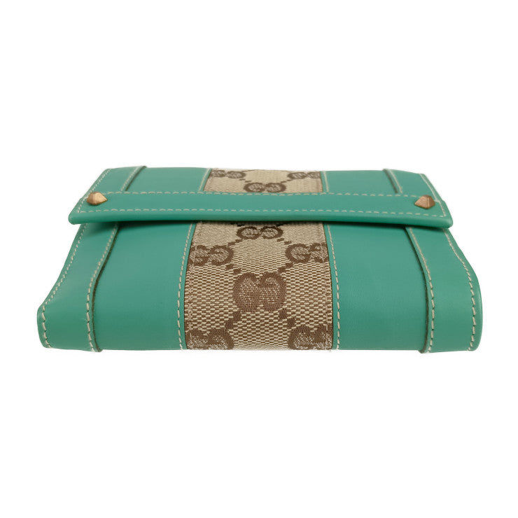 超美品 GUCCI グッチ Ｗホック 二つ折り財布 120927 カプリグリーン ベージュ ＧＧキャンバス レザー レディース