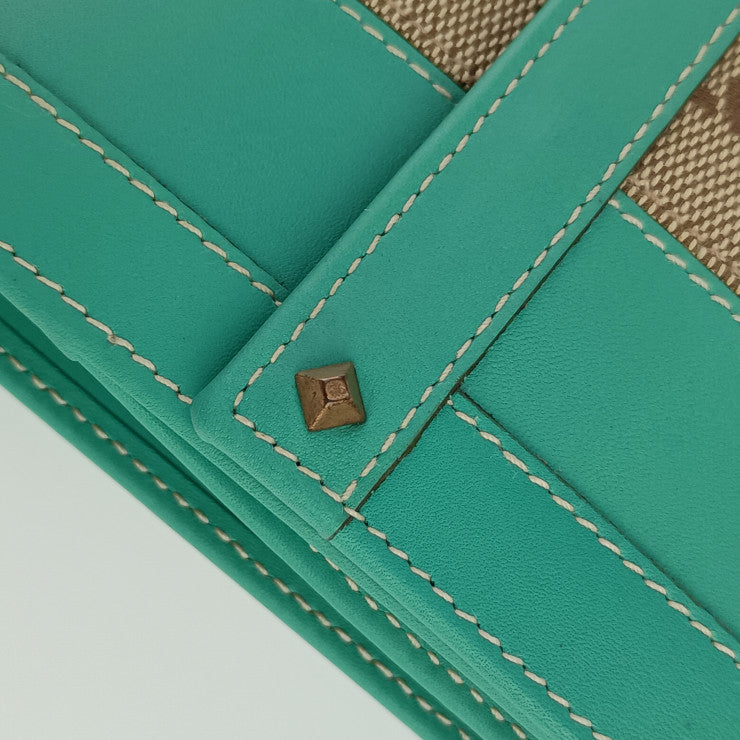 超美品 GUCCI グッチ Ｗホック 二つ折り財布 120927 カプリグリーン ベージュ ＧＧキャンバス レザー レディース
