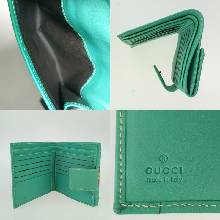 超美品 GUCCI グッチ Ｗホック 二つ折り財布 120927 カプリグリーン ベージュ ＧＧキャンバス レザー レディース