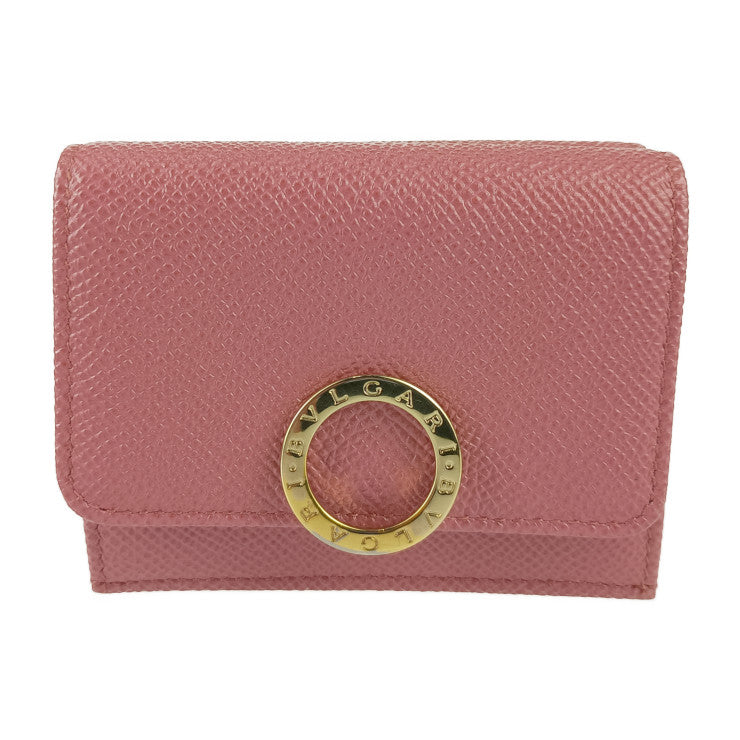 超美品 BVLGARI ブルガリ ブルガリ・ブルガリ 三つ折り財布 291021 BLUSH QUARTZ ピンク系 カーフレザー コンパクトウォレット ゴールド金具 ロゴクリップ