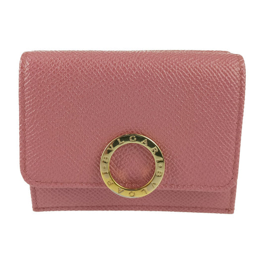 超美品 BVLGARI ブルガリ ブルガリ・ブルガリ 三つ折り財布 291021 BLUSH QUARTZ ピンク系 カーフレザー コンパクトウォレット ゴールド金具 ロゴクリップ