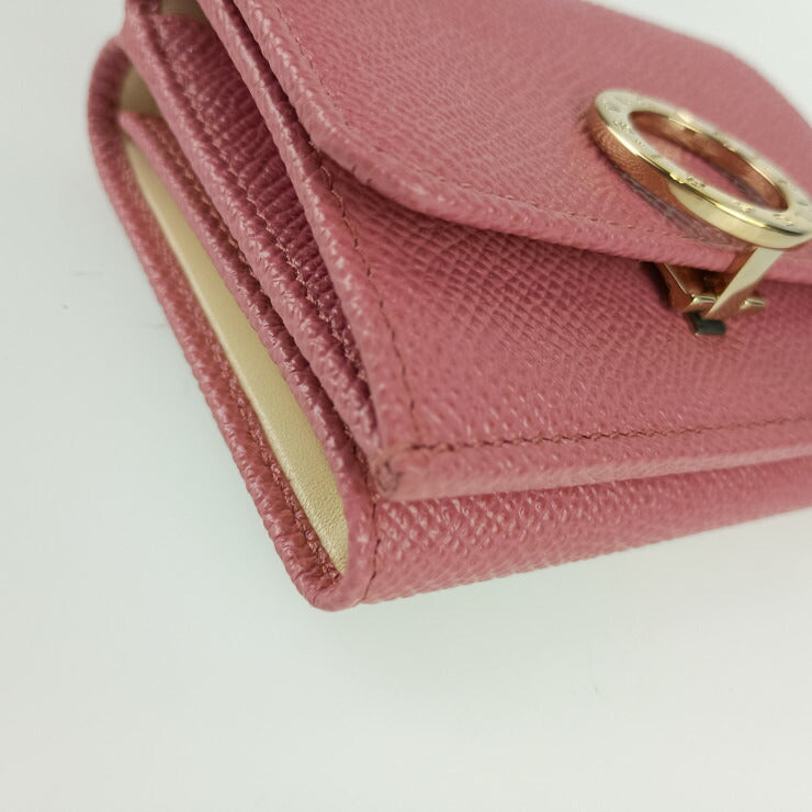 超美品 BVLGARI ブルガリ ブルガリ・ブルガリ 三つ折り財布 291021 BLUSH QUARTZ ピンク系 カーフレザー コンパクトウォレット ゴールド金具 ロゴクリップ