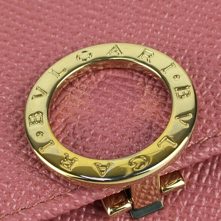 超美品 BVLGARI ブルガリ ブルガリ・ブルガリ 三つ折り財布 291021 BLUSH QUARTZ ピンク系 カーフレザー コンパクトウォレット ゴールド金具 ロゴクリップ