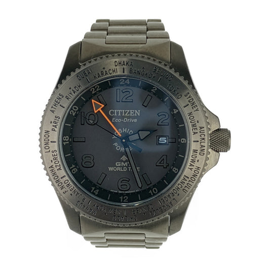 美品 CITIZEN シチズン メンズ腕時計 プロマスター ポーターオリジナルモデル GMT WORLD TIME  B877-R011782 ガンメタル ステンレス メンズ エコドライブ