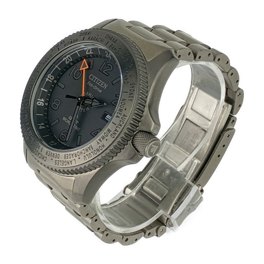 美品 CITIZEN シチズン メンズ腕時計 プロマスター ポーターオリジナルモデル GMT WORLD TIME  B877-R011782 ガンメタル ステンレス メンズ エコドライブ