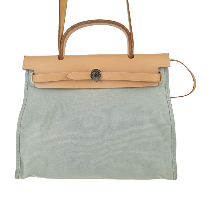 HERMES エルメス ハンドバッグ エールバッグ ジップPM - ライト ダスティ ブルー系 シルバー金具 トワルオフィシェ ヴァッシュハンター レディース 2WAY ショルダーバッグ □Q刻印