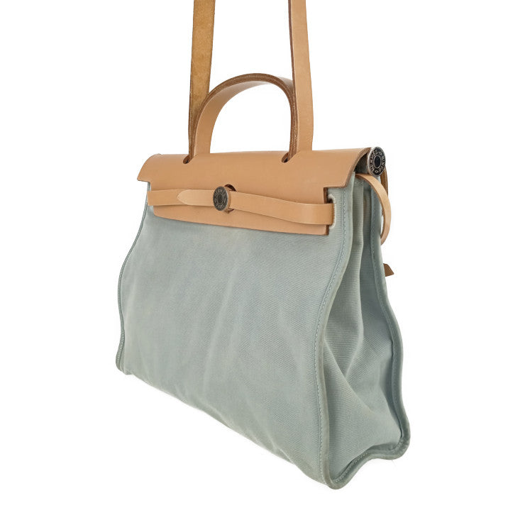 HERMES エルメス ハンドバッグ エールバッグ ジップPM - ライト ダスティ ブルー系 シルバー金具 トワルオフィシェ ヴァッシュハンター レディース 2WAY ショルダーバッグ □Q刻印