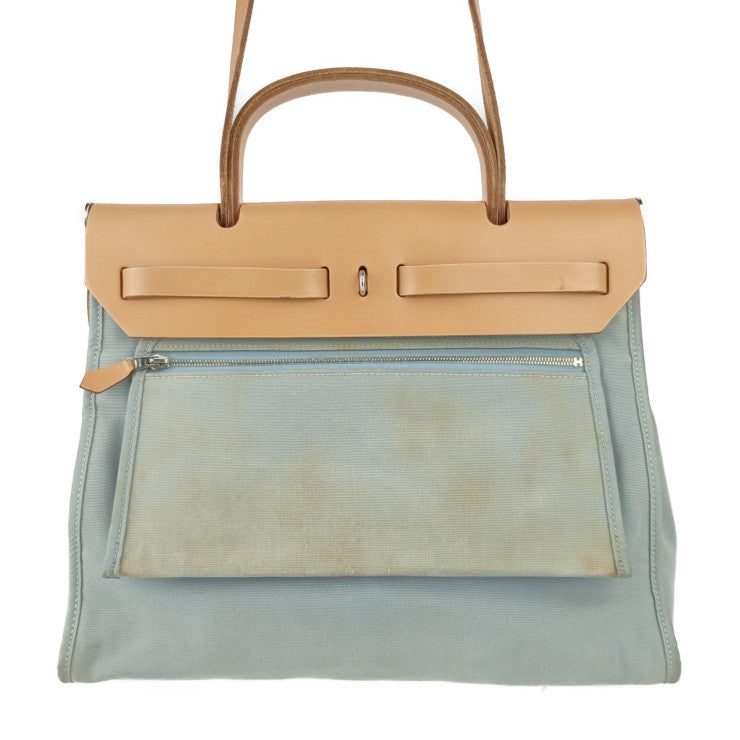 HERMES エルメス ハンドバッグ エールバッグ ジップPM - ライト ダスティ ブルー系 シルバー金具 トワルオフィシェ ヴァッシュハンター レディース 2WAY ショルダーバッグ □Q刻印