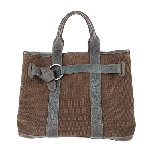 HERMES エルメス ハンドバッグ プティットサンチュール PM - ブラウン キャンバス レザー レディース トートバッグ □Ｊ刻印