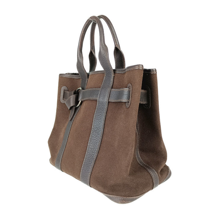 HERMES エルメス ハンドバッグ プティットサンチュール PM - ブラウン キャンバス レザー レディース トートバッグ □Ｊ刻印