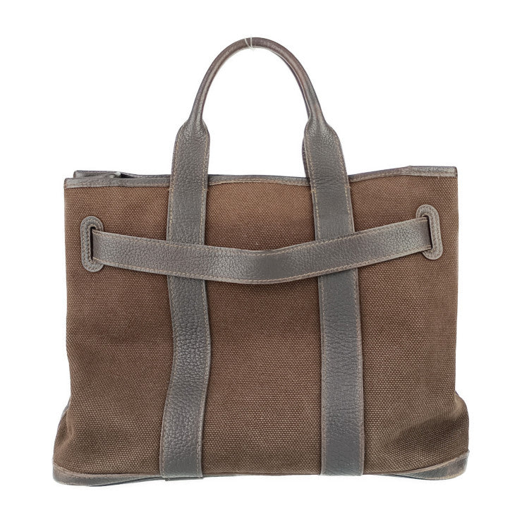 HERMES エルメス ハンドバッグ プティットサンチュール PM - ブラウン キャンバス レザー レディース トートバッグ □Ｊ刻印