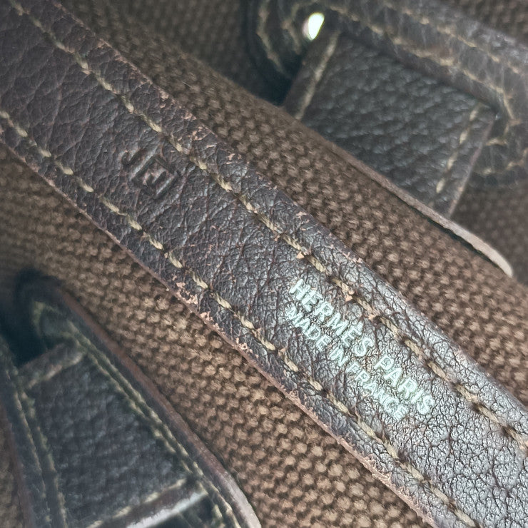 HERMES エルメス ハンドバッグ プティットサンチュール PM - ブラウン キャンバス レザー レディース トートバッグ □Ｊ刻印