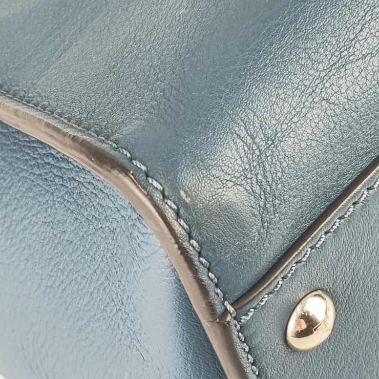 超美品 FENDI フェンディ トートバッグ ピーカブー ラージ 8BN210 ブルー系 シルバー金具 レザー レディース 2WAY ショルダーバッグ ターンロック