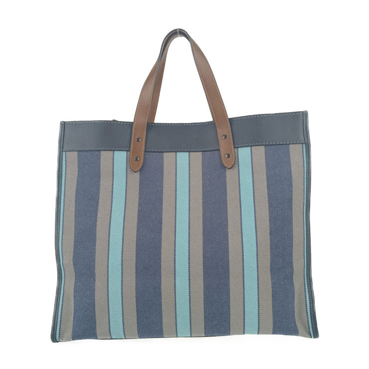 美品 COACH コーチ トートバッグ フィールド トート 40 C3798 ブルー系 キャンバス レザー ユニセックス 2WAY ショルダーバッグ ストライプ