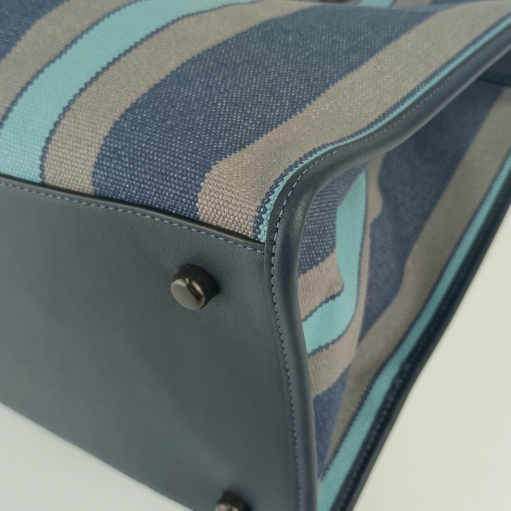 美品 COACH コーチ トートバッグ フィールド トート 40 C3798 ブルー系 キャンバス レザー ユニセックス 2WAY ショルダーバッグ ストライプ