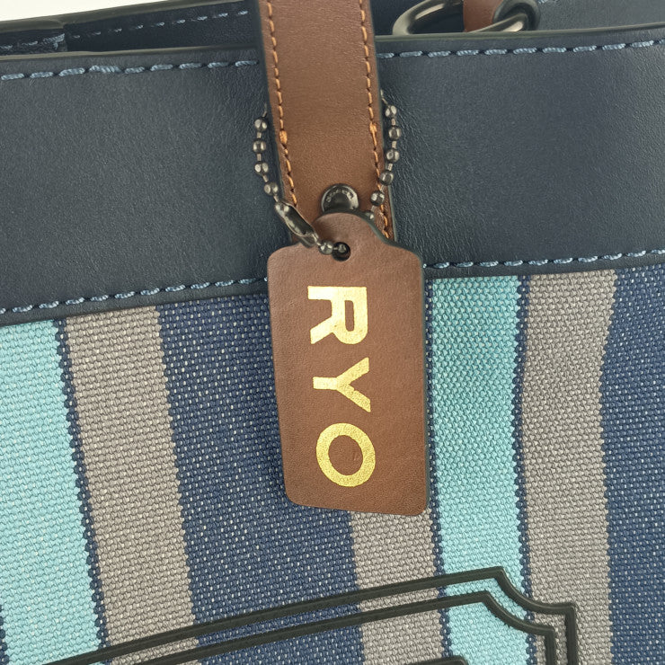 美品 COACH コーチ トートバッグ フィールド トート 40 C3798 ブルー系 キャンバス レザー ユニセックス 2WAY ショルダーバッグ ストライプ