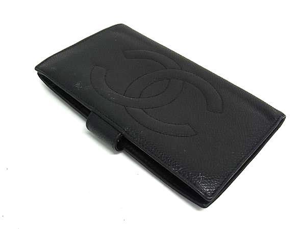 CHANEL シャネル 財布 ココマーク 二つ折り 長財布 A13498 ブラック キャビアスキン レディース がま口 ゴールド金具