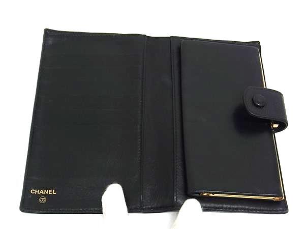 CHANEL シャネル 財布 ココマーク 二つ折り 長財布 A13498 ブラック キャビアスキン レディース がま口 ゴールド金具