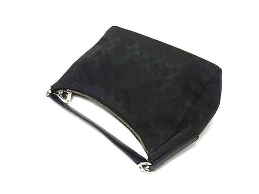 COACH コーチ ハンドバッグ シグネチャー 2WAY ショルダーバッグ F36716 ブラック キャンバス レザー レディース シルバー金具 美品