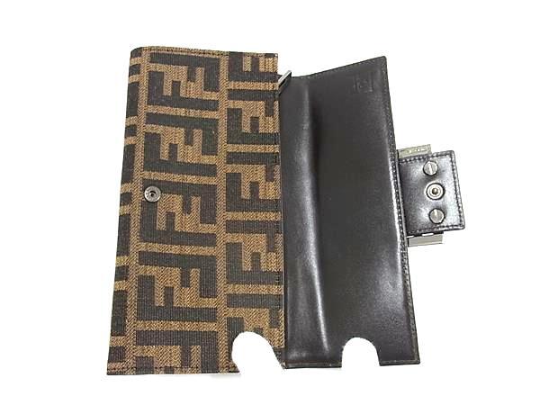 FENDI フェンディ 財布 ズッカ 8M0021 ブラウン キャンバス×レザー ユニセックス 二つ折り 長財布 シルバー金具 美品