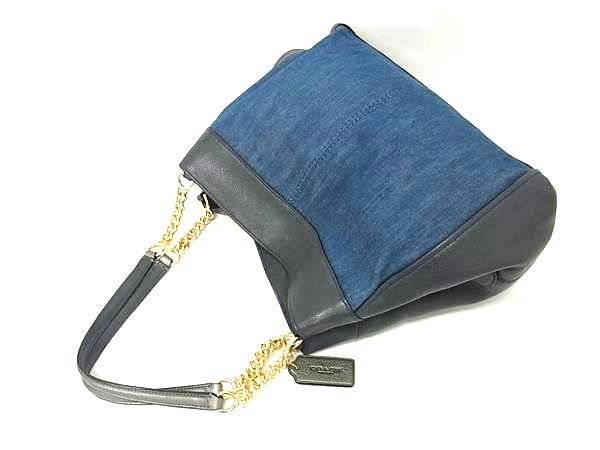 COACH コーチ トートバッグ F25884 ブルー ネイビー デニム×レザー レディース チェーン ゴールド金具