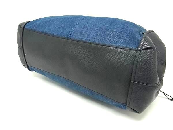 COACH コーチ トートバッグ F25884 ブルー ネイビー デニム×レザー レディース チェーン ゴールド金具