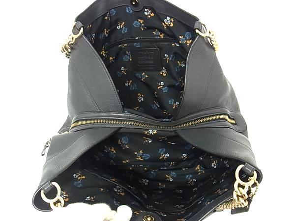 COACH コーチ トートバッグ F25884 ブルー ネイビー デニム×レザー レディース チェーン ゴールド金具