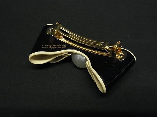 ALEXANDRE DE PARIS アレクサンドル ドゥ パリ バレッタ ヘアアクセサリー ブラック ベージュ プラスチック レディース リボン パール 超美品