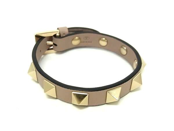 VALENTINO GARAVANI ヴァレンティノ ガラヴァーニ ブレスレット ロックスタッズ TW0J0255VIT ピンクベージュ レザー レディース ゴールド金具 新品未使用展示品